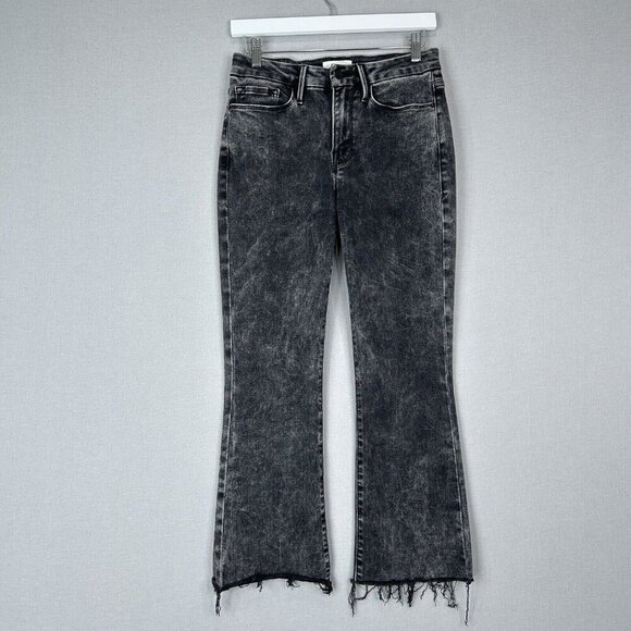 Frame Womens Jeans 27 Charcoal Black Le Crop Mini Boot Rockstar Raw Hem Denim